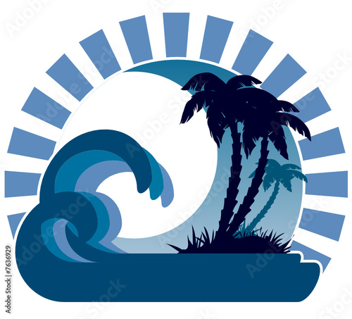 Waves, moon, tropical island