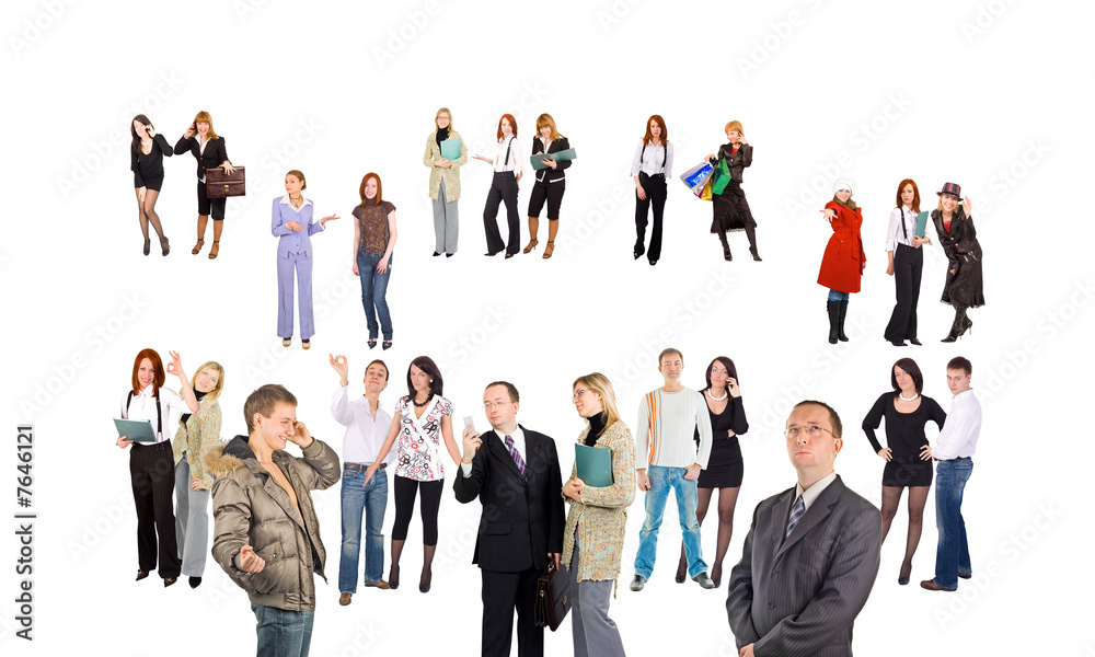crowd of small groups and single people - isolated