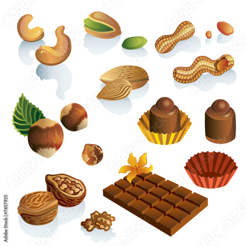 Different species of nuts and sweets made using simple gradients