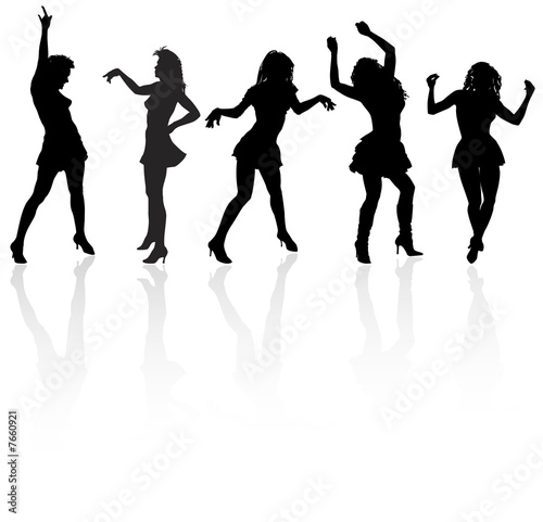 Vector dancing girls silhouettes