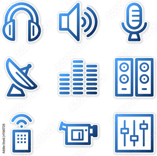 Media icons, blue contour series
