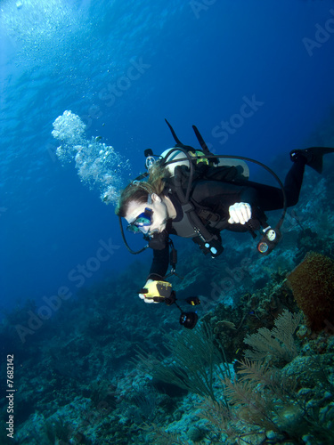 Underwater Photographer swimming over a Reef