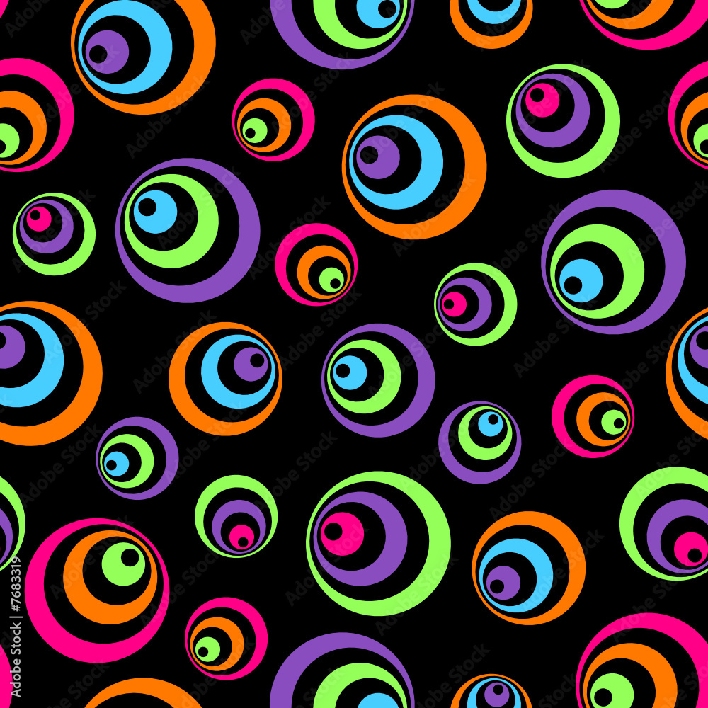 Fototapeta premium Seamless retro pop circles pattern over black