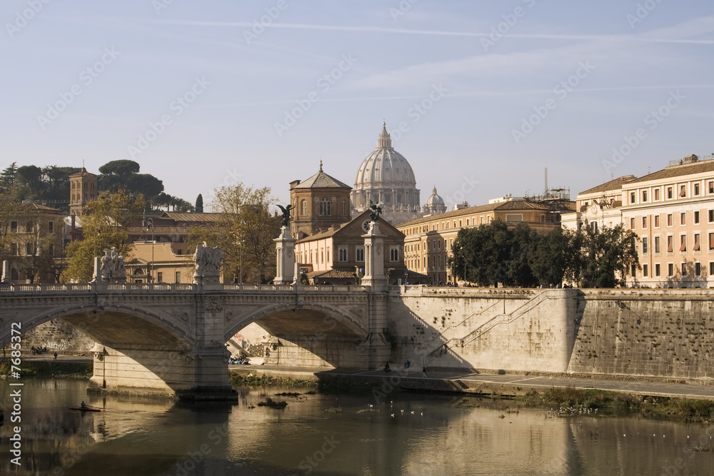 Tiber River with Saint Peter's Dome. Rome, Italy.