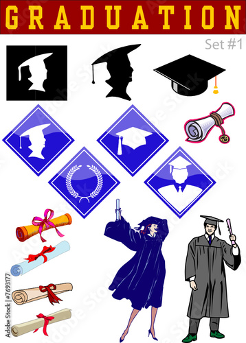Vector graduation related illustrations set