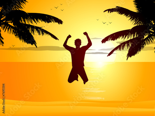 Boy jumping on the beach
