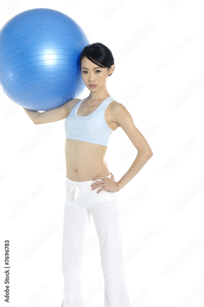 young Asian women working out with gym ball young Asian women working out with gym ball