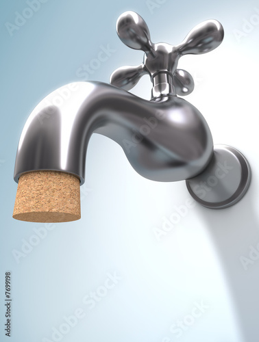 Vászonkép Saving Water. The cork ensures that the water does not leak.