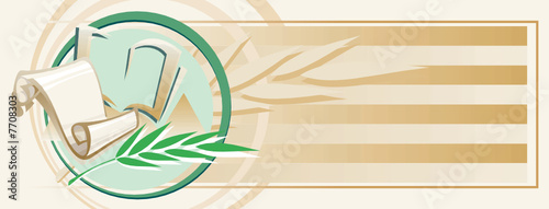 Horizontal tawny background with roll, book and palm branch