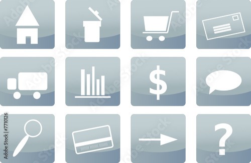 Zwölf blaue Web Icons mit typischen Internet-Symbolen