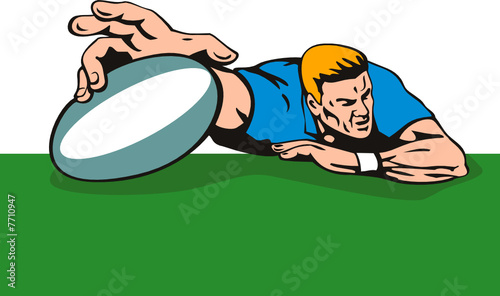 Rugby player scoring a try