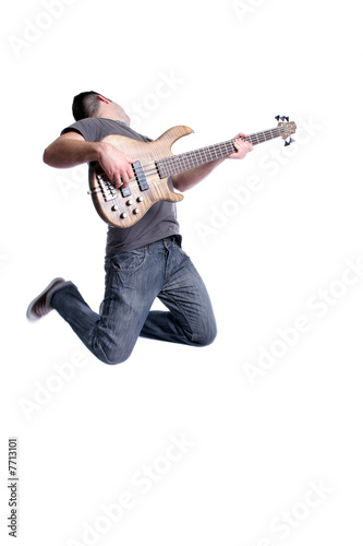 young bass player jumping