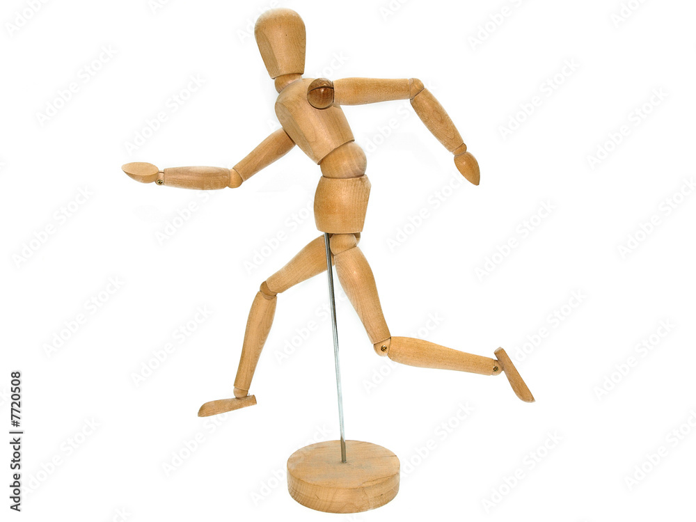 Wooden Artist dummy model against a white background Wooden Artist dummy model against a white background