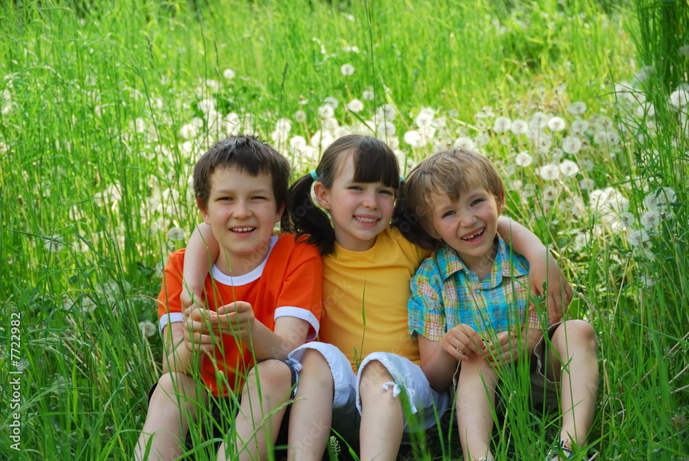 Fototapeta premium Children Sitting in Meadow