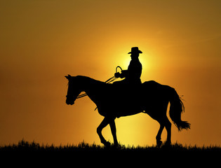 Sierkussen Paardrijden Paardrit tijdens warme zonsondergang  © srnicholl