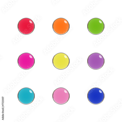 Buttons of glass and chrome