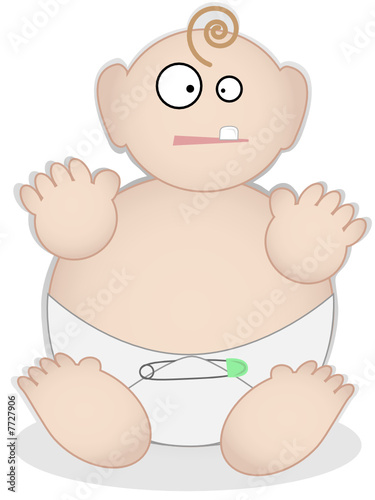 Fat baby in diaper sitting with a single tooth - wants food