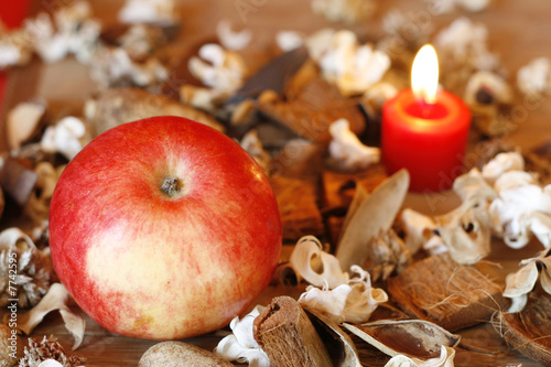 Apple dried plants and burning heart