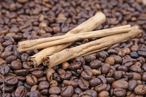 Cinnamon sticks and coffee beans
