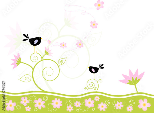 Fototapeta Naklejka Na Ścianę i Meble -  Loving birds singing spring