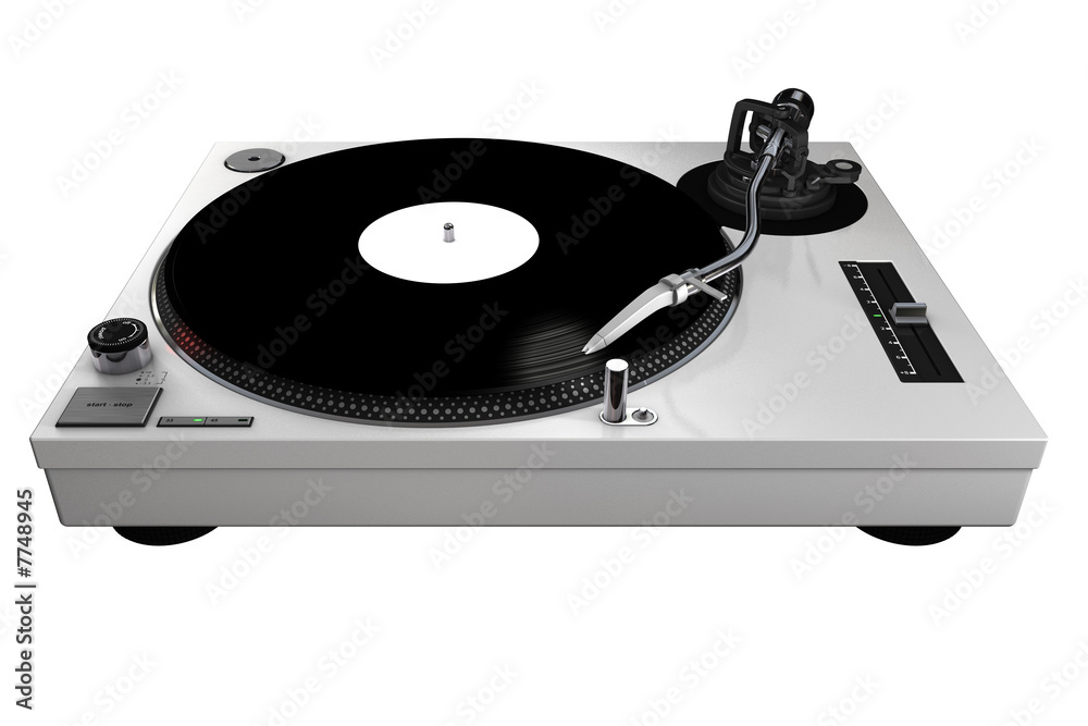 A 3d rendered technics-style turntable, silver body A 3d rendered technics-style turntable, silver body