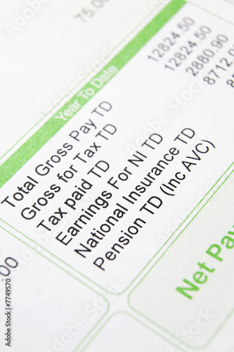 Close up of payslip