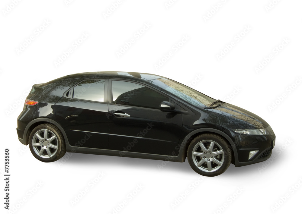 Obraz premium black new sportscar on white. Isolated whith clipping path