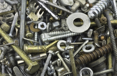 Pile of Old Assorted Nuts, Bolts and Hardware