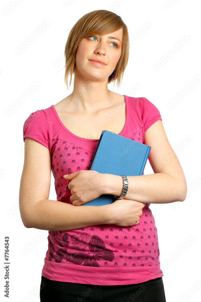 University student holding a book and thinking University student holding a book and thinking