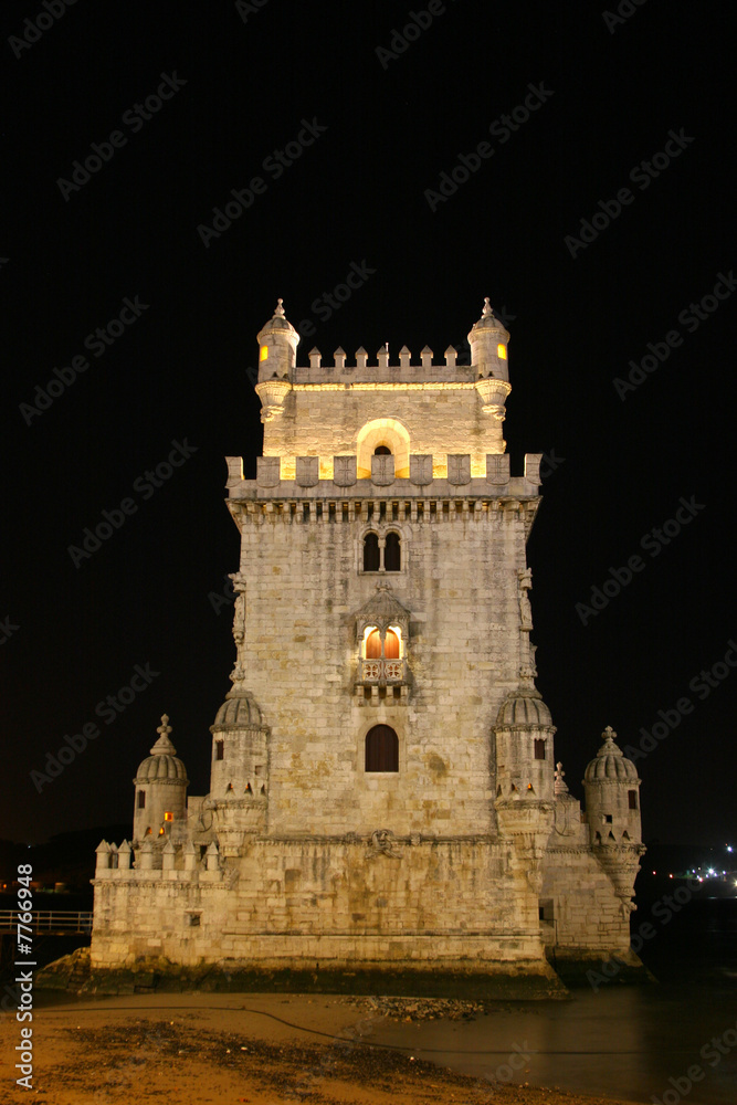 night view belem tower in lisbon