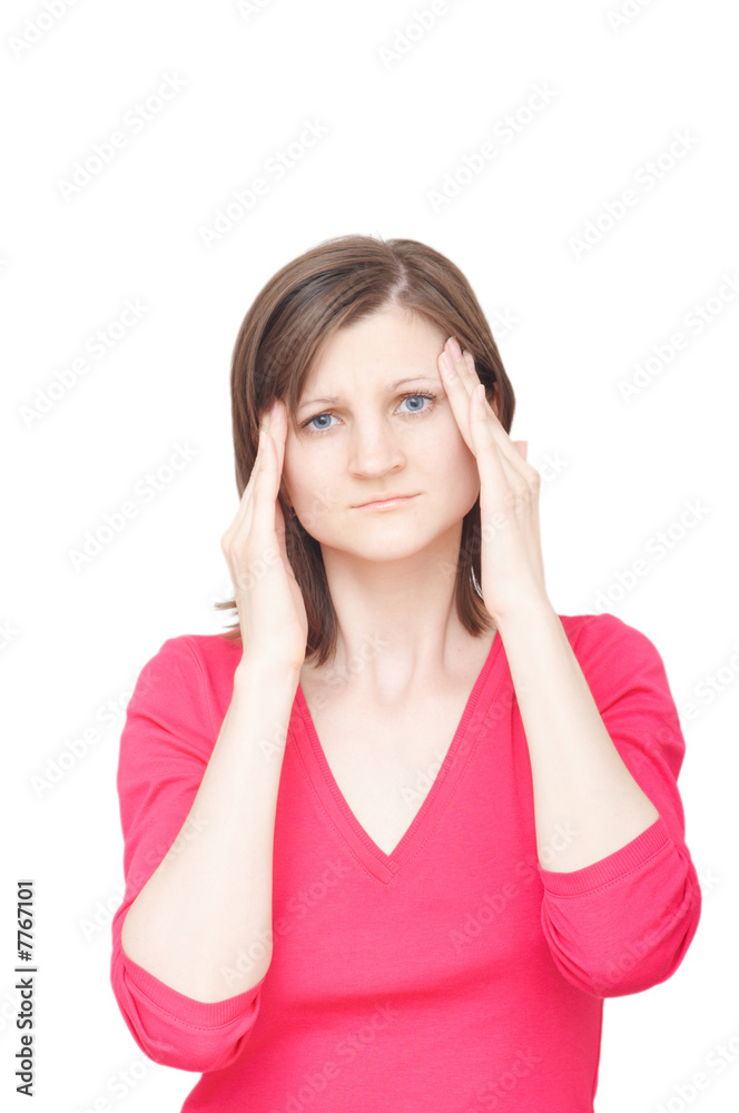 woman touching her temples with both hands having a headache woman touching her temples with both hands having a headache