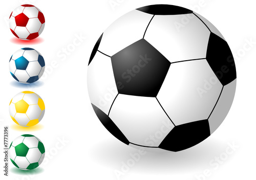 Soccer balls of different colors isolated over white