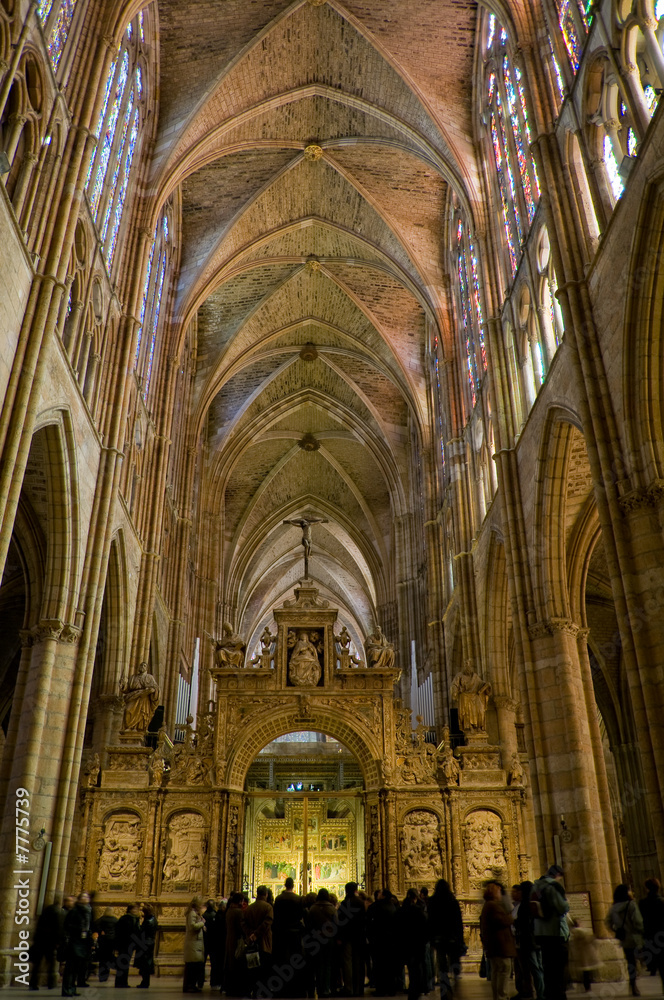 Central nave in Santa Maria de Leon Cathedral. Leon, Spain