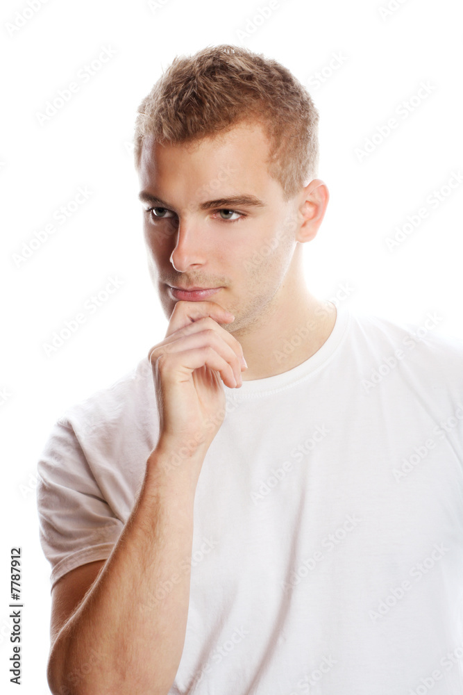 portrait of a thinking man isolated on white background portrait of a thinking man isolated on white background