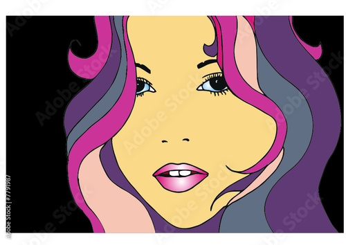 Vektor Illustration Gesicht junger Frau im Pop Art Stil 
