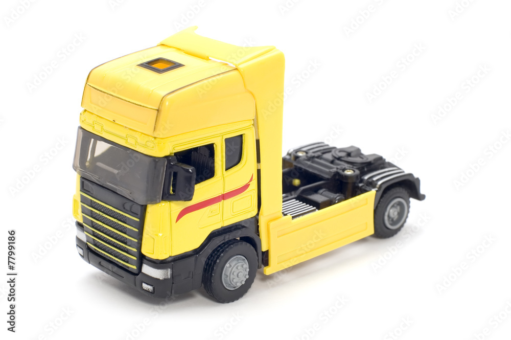 Yellow truck on white