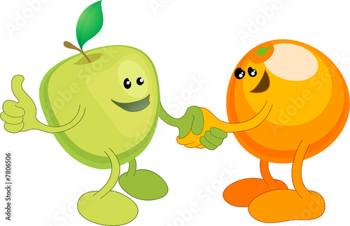 Apple and Orange happily shaking hands