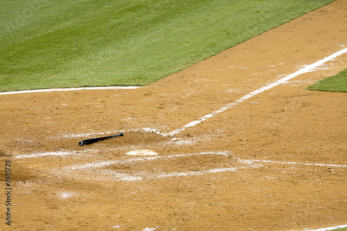 Baseball bat laying at home plate
