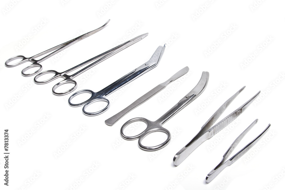 Surgical tools - scalpel, forceps, clamps, scissors - isolated Surgical tools - scalpel, forceps, clamps, scissors - isolated