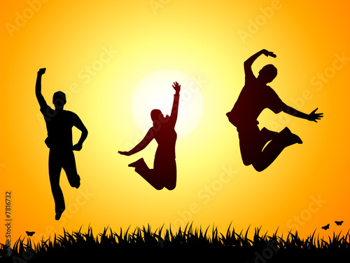 Happy friends jumping