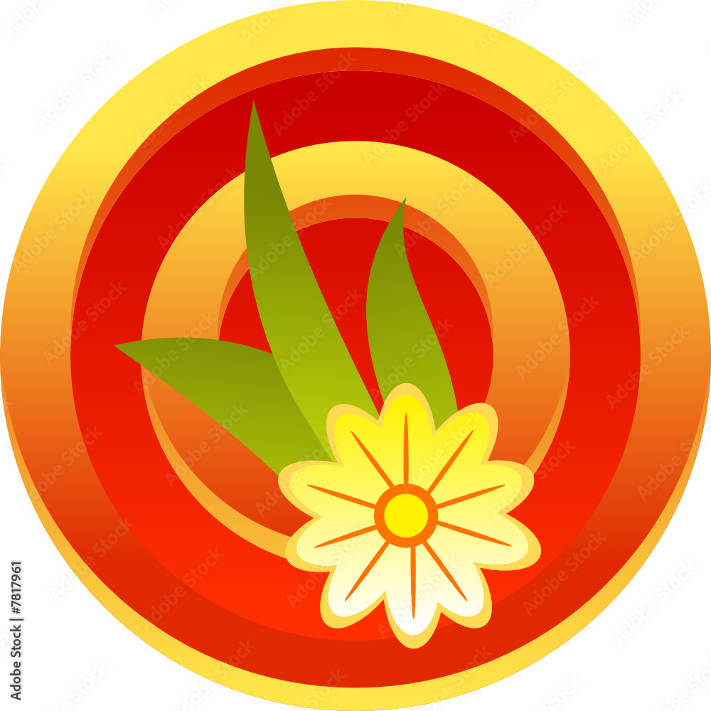 Design color floral button with flower and leafs