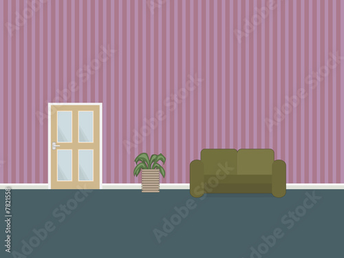 interior with glazed door sofa and plant pot