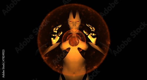 female cyborg powers up photo