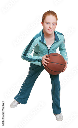 redhead child and basketball