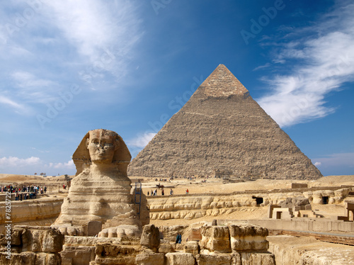 Sphinx and the Great pyramid in Egypt #7825722
