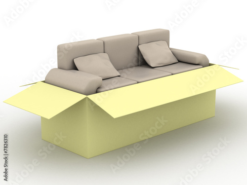 leather sofa in a packing b...