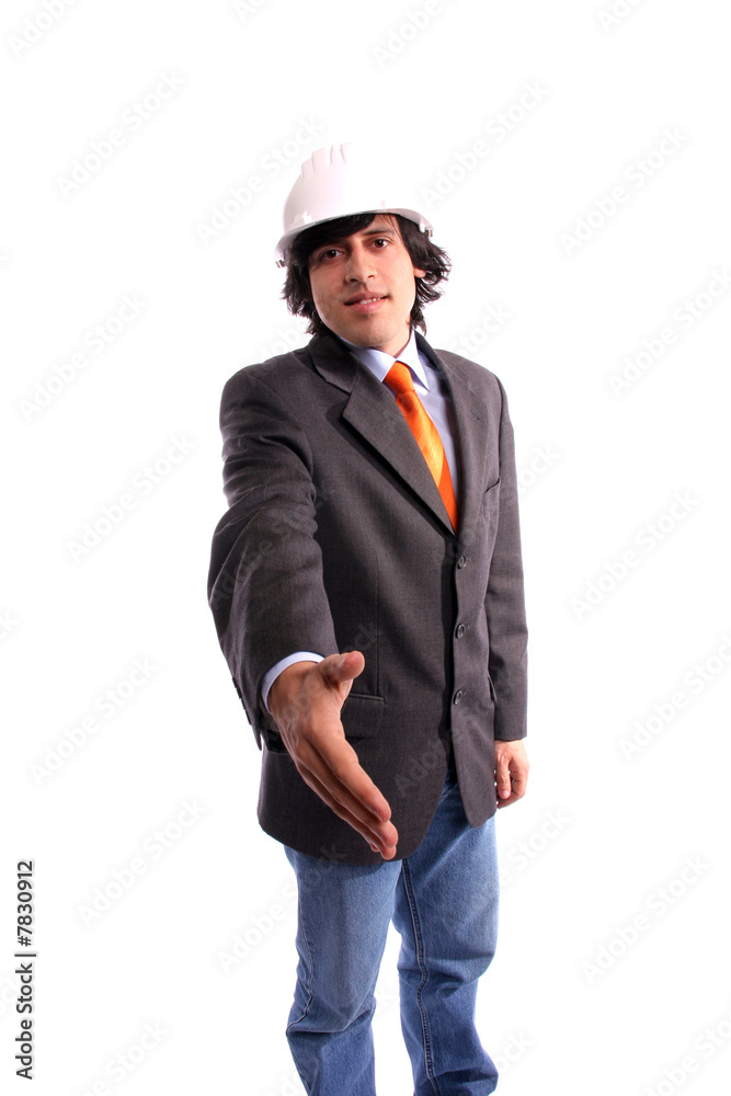 young man in suit offering to shake the hand young man in suit offering to shake the hand