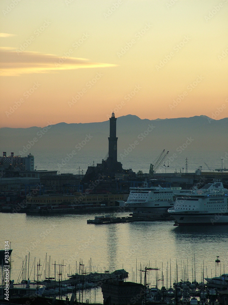 Sunset  lighthouse Genoa