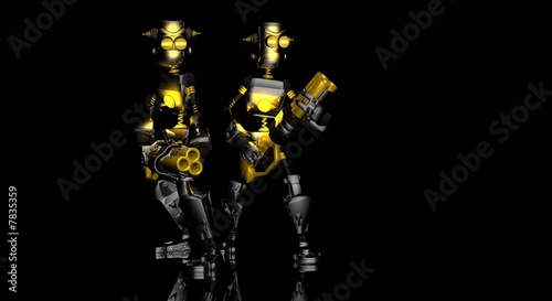 robots in dark with guns