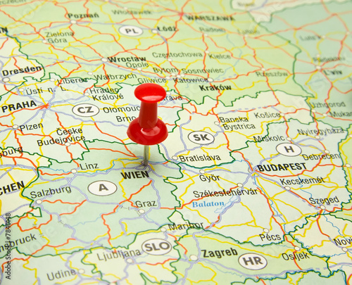 Pin in wienna capital on map